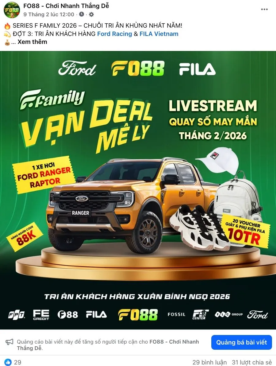 F FAMILY – Chuỗi tri ân 8 tỷ từ FO88: Ford Raptor, iPhone 17